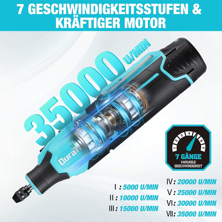 DURATECH 12V Kabellos Drehwerkzeug Set, Multifunktionswerkzeug mit 118 Zubehörteilen, mit 7 einstell