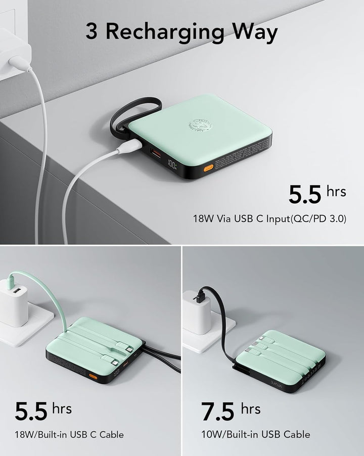 VRURC Power Bank 20000mAh mit Kabel Klein USB C Powerbank Schnelles Aufladen Mini Tragbares Ladegerä