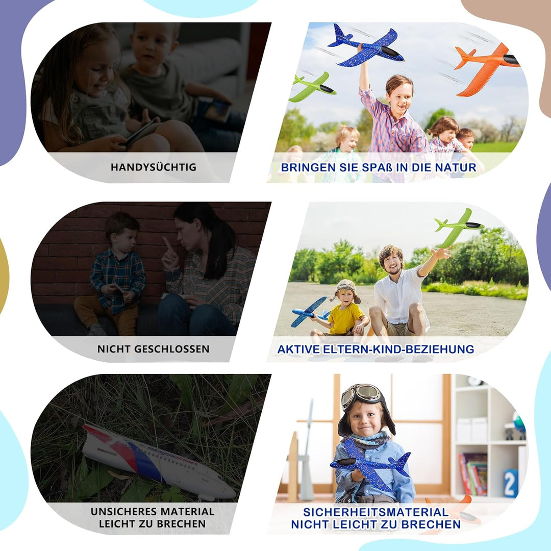 Styroporflieger - 4 Stück Kinder Flugzeuge, Wurfgleiter aus Styropor, Flugzeug Spielzeug für Kinder