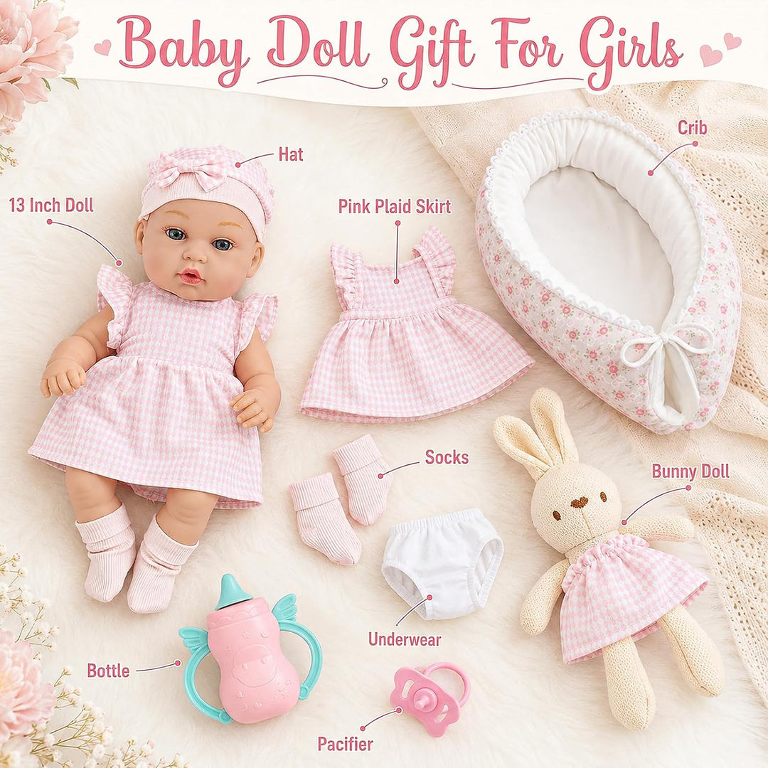 Puppenzubehör für Baby Puppe Zubehör, 33cm Grosse Babypuppe Puppenbett Puppenkleidung Fläschchen Sch