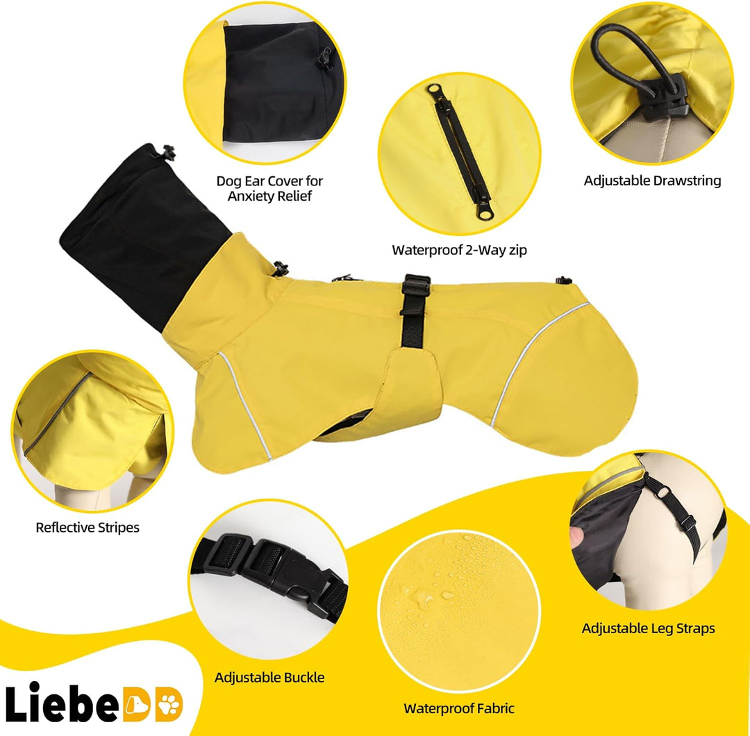 Hunderegenmantel Wasserdicht Regenjacke Hund mit Geschirrloch, Reflektierende Regencape Hund Verstel