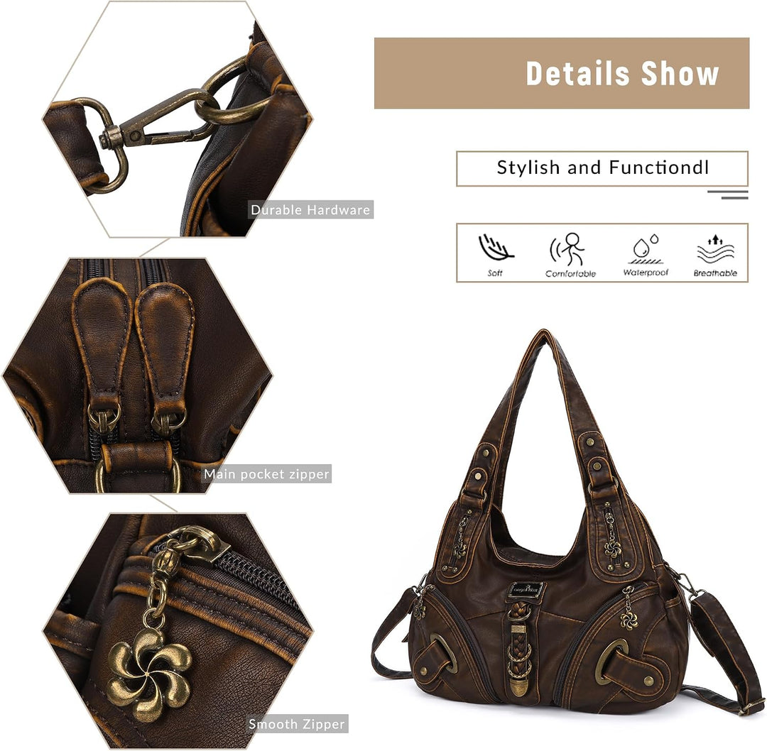 Angel Kiss Damen Schultertasche Hobo Tasche Umhängetaschen Schlusstaschen Henkeltaschen weiches PU L