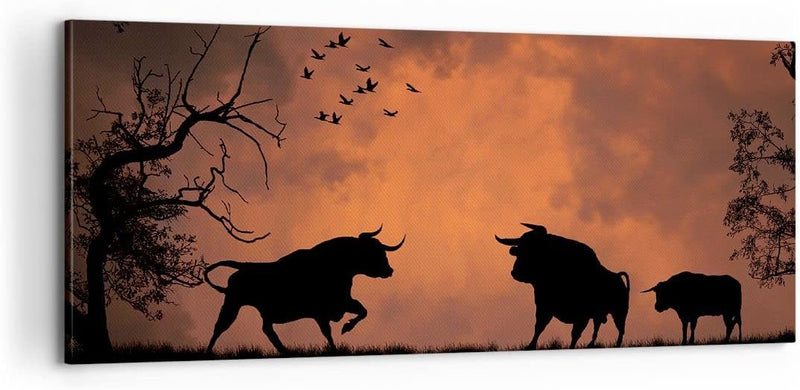 Panorama Bilder auf Leinwand 100x40cm Leinwandbild Tier wütend Stier Gross Wanddeko Bild Schlafzimme