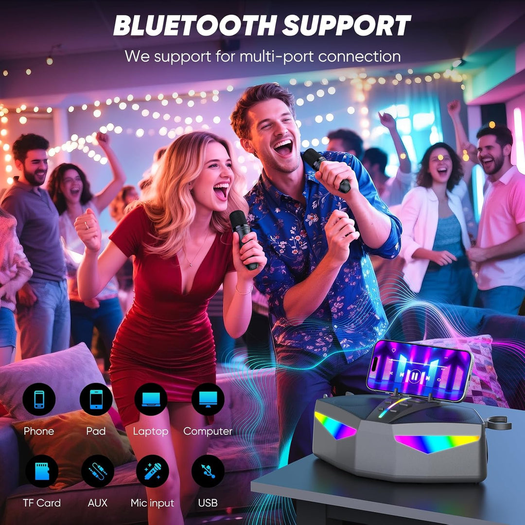 Karaoke-Maschine : Echter Tragbarer Lautsprecher mit 35 W, 8-Stunden-Autonomie, 2 Aufladbare Drahtlo
