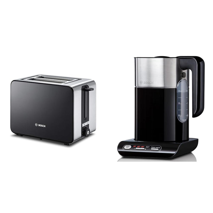Bosch TAT7203 Kompakt-Toaster, Auftau/Aufknusperfunktion, 1050 W, Edelstahl/schwarz & belloser Wasse