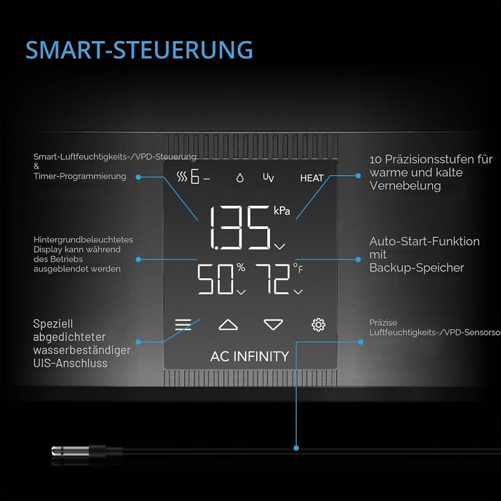 AC Infinity CLOUDFORGE T5, Warmnebel Pflanzenbefeuchter 9L mit VPD Luftfeuchtigkeit 10-stufige Steue