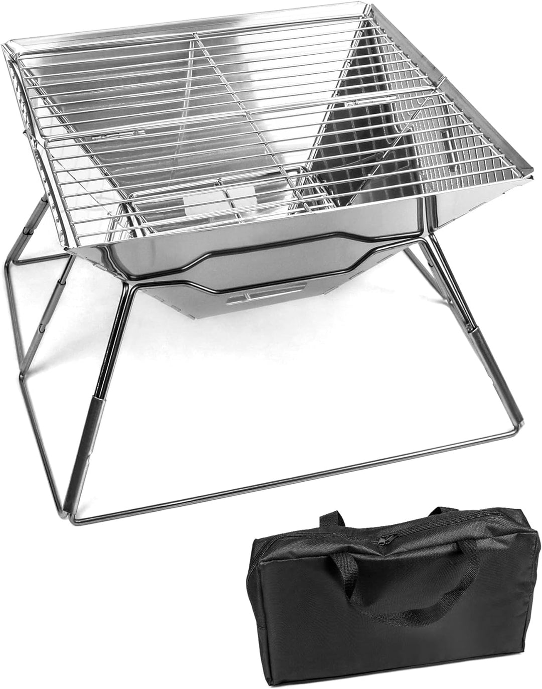 QWORK® Faltbarer Camping Feuerschale Feuerkorb aus Edelstahl für Garten Camping Outdoor-Aktivitäten