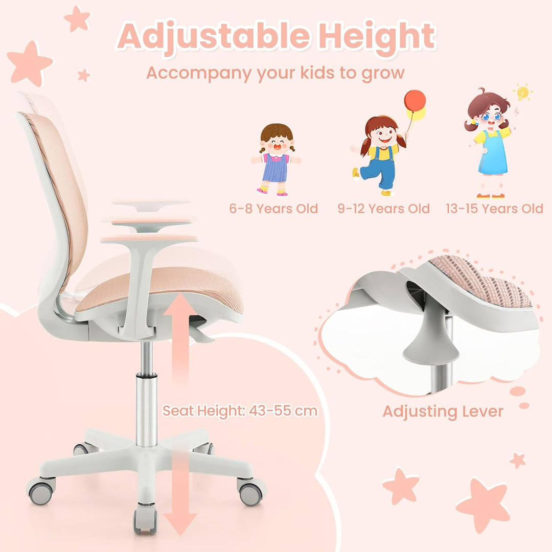 FANTASK Ergonomischer Schreibtischstuhl Kinder, Höhenverstellbar 43-55cm, 360° Drehstuhl mit Rückenl