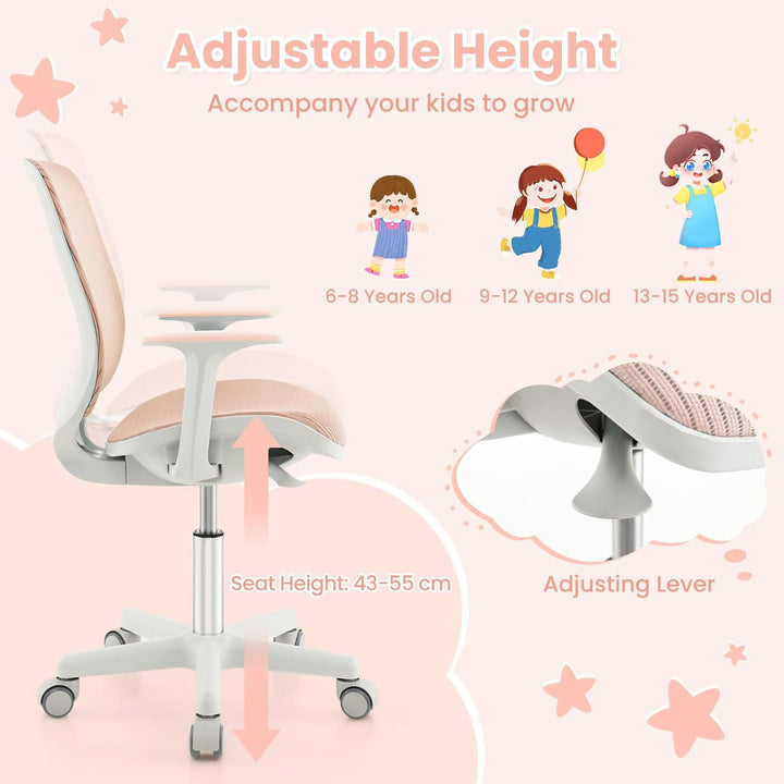 FANTASK Ergonomischer Schreibtischstuhl Kinder, Höhenverstellbar 43-55cm, 360° Drehstuhl mit Rückenl