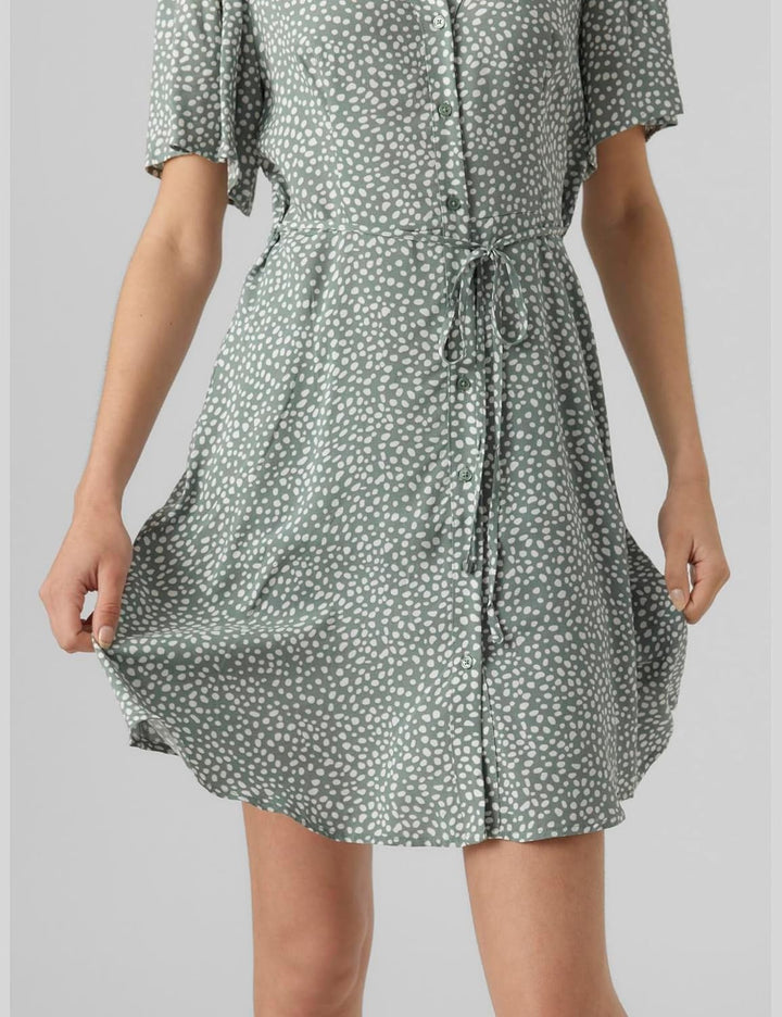 VERO MODA Damen Viskose Mini-Kleid Kurzarmkleid VMAlba XS Laurel Wreath/Aop:joey Dot, XS Laurel Wrea