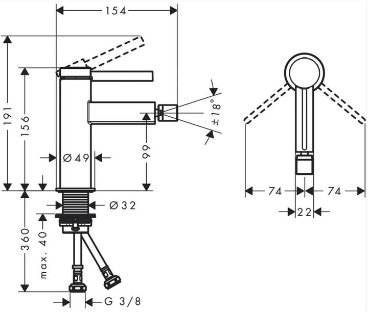 hansgrohe Einhebel-Bidetmischer Finoris, Bidetarmatur mit Push-Open Ablaufgarnitur, Mattschwarz, Mat
