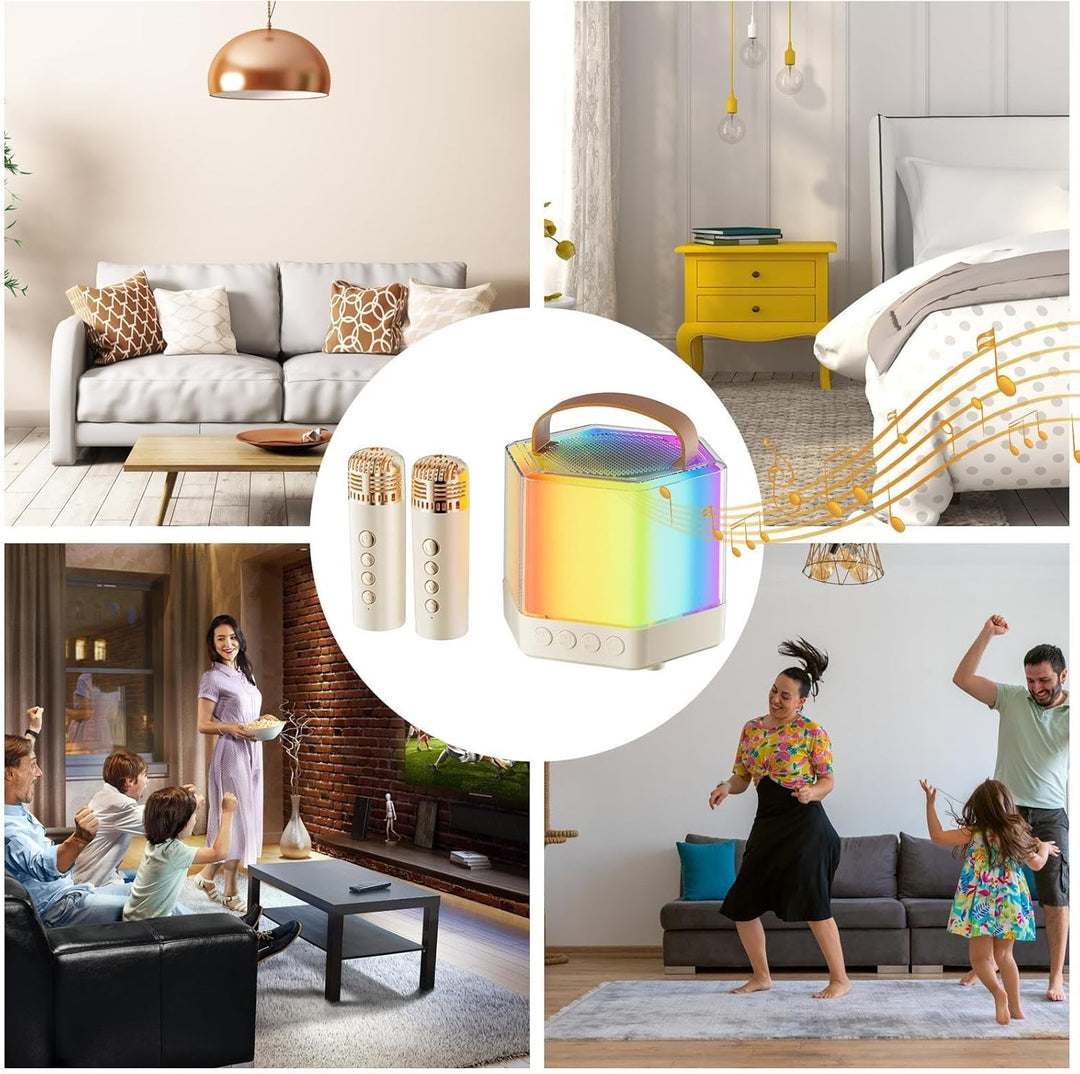 Karaoke-Maschine mit 2 Mikrofonen, RGB-Farblicht, kabelloser Karaoke-Lautsprecher, RGB-Beleuchtung,