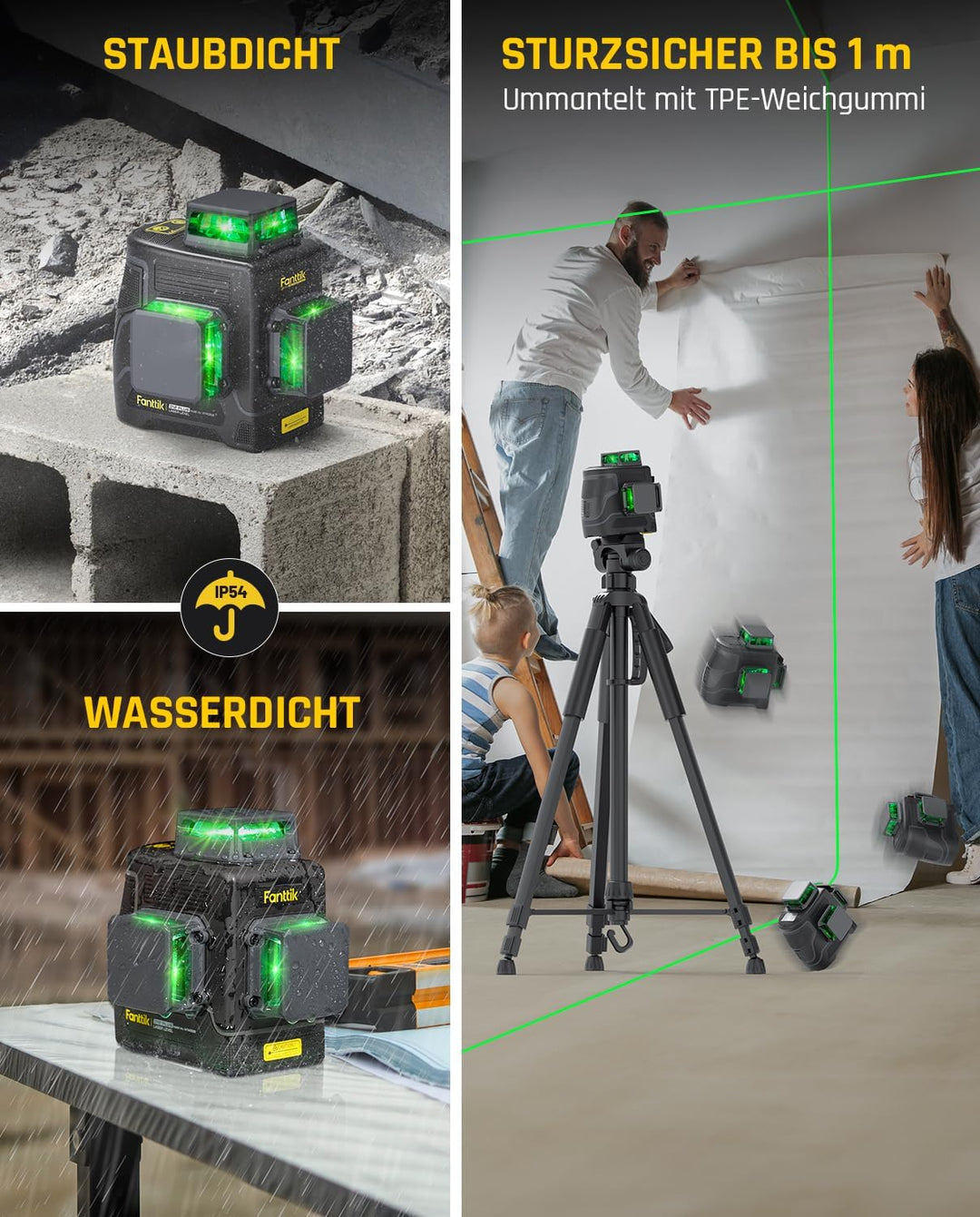 Fanttik D12 PLUS Selbstnivellierend Kreuzlinienlaser, Grün Linienlaser 12 Linien 3×360°, 5200 mAh Ab