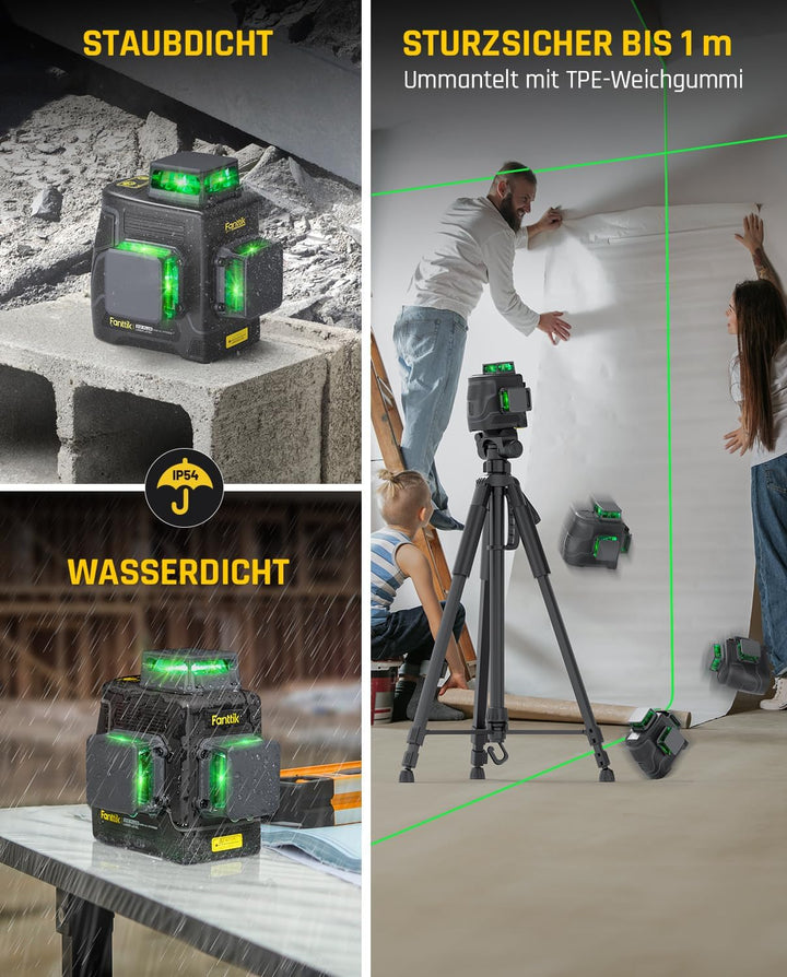 Fanttik D12 PLUS Selbstnivellierend Kreuzlinienlaser, Grün Linienlaser 12 Linien 3×360°, 5200 mAh Ab