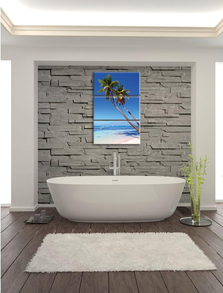 Pixxprint Palmen am Strand 3-Teiler Leinwandbild 120x80 Bild auf Leinwand