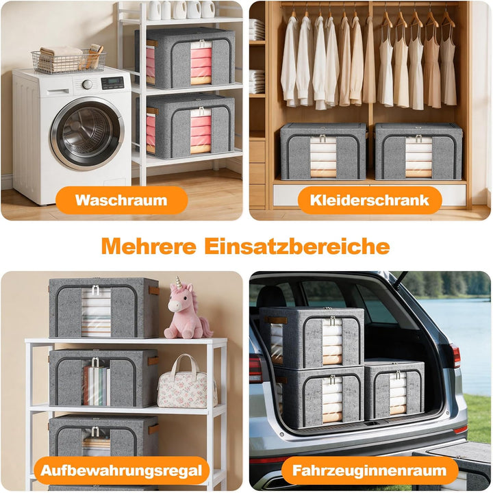 3 Stück 66L Aufbewahrungstasche, Faltbare Aufbewahrungsbox mit Deckel | Gross Kleideraufbewahrung Um
