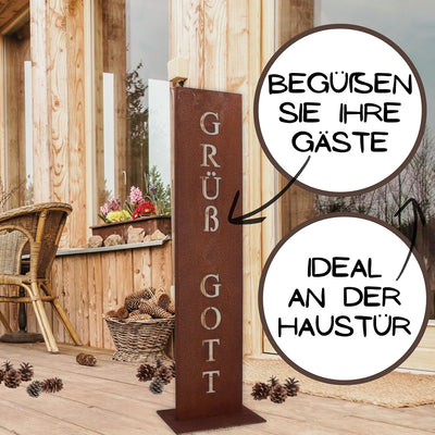 Rostikal Grüss Gott 71 cm Rost Schild Gartendeko Edelrost, Grüss Gott 71 cm