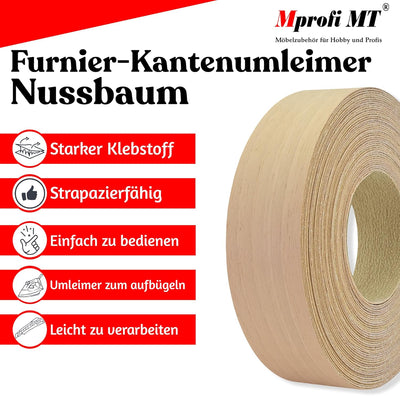 Mprofi MT® 10m Rolle-Kantenumleimer-Echtholz Furnier Umleimer mit Schmelzkleber-Bügelkante für Regal