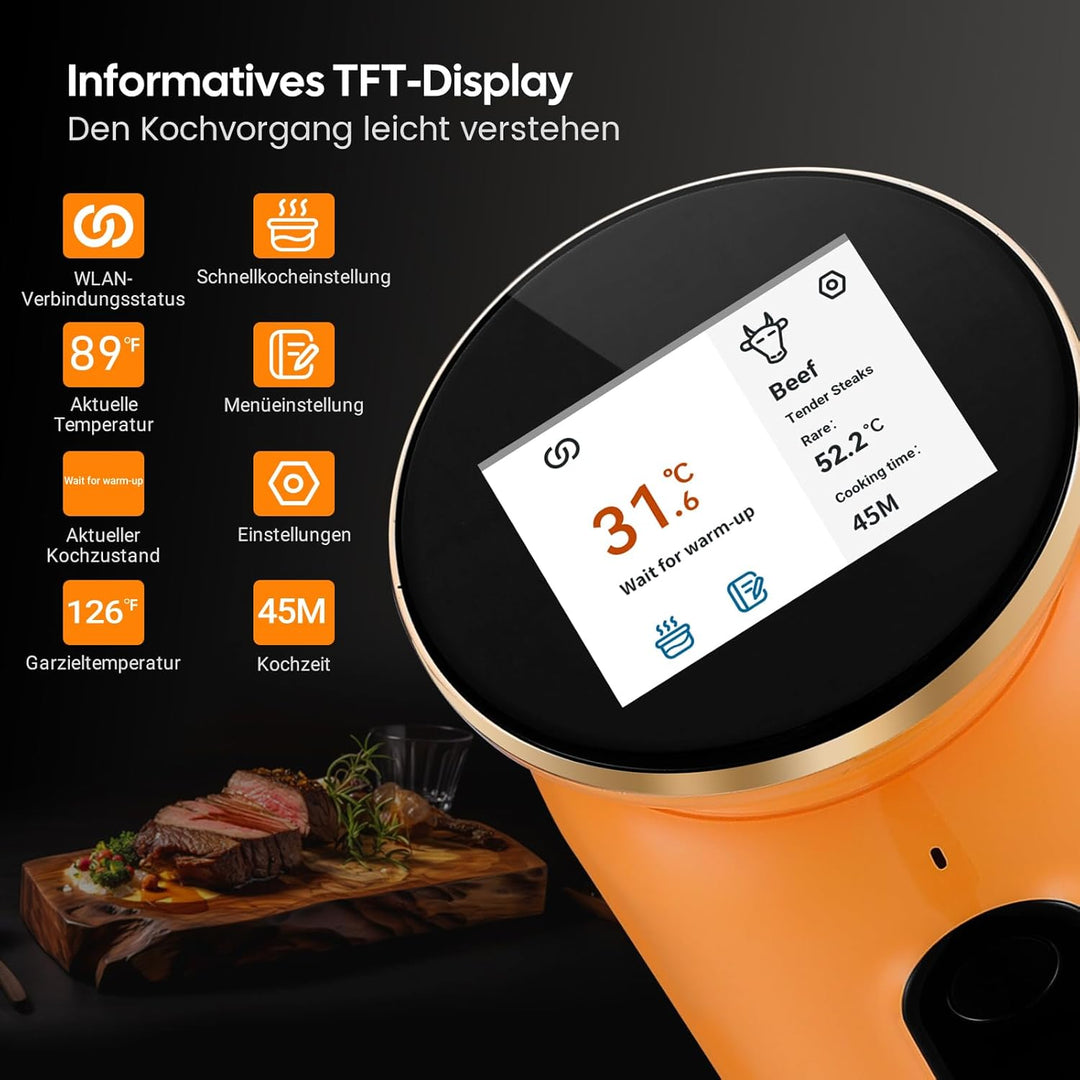 INKBIRD WiFi Sous Vide Garer ISV-101W, 1000 Watt Sous Vide, 3D-Wasserzirkulationserhitzung, Sous Vid