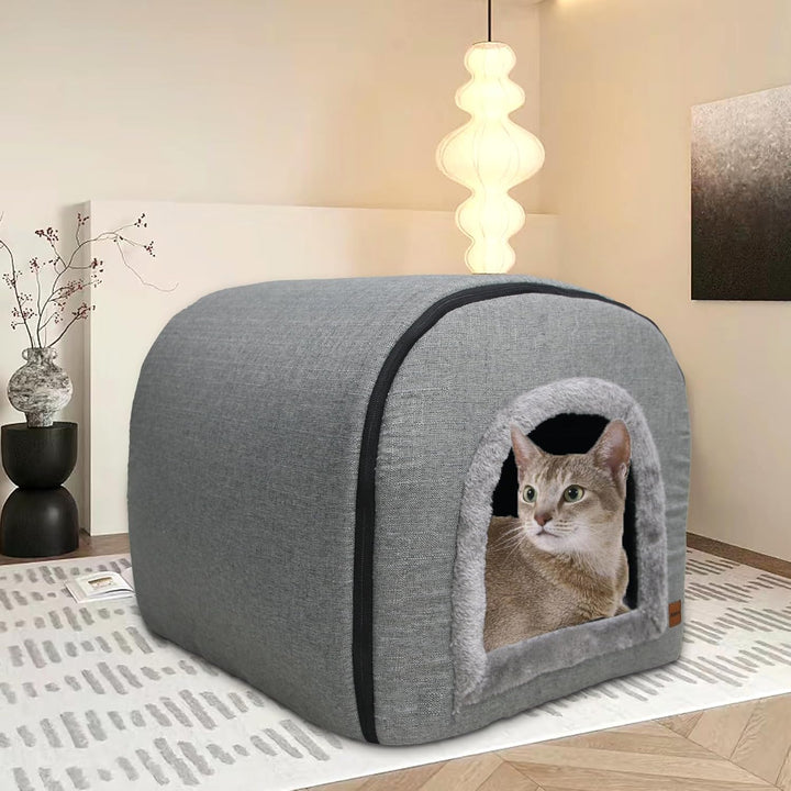 Katzenhöhle für Drinnen Katzen Höhlenbett mit Plüsch Katzenkissen Schlafhaus Haustierhaus Faltbares