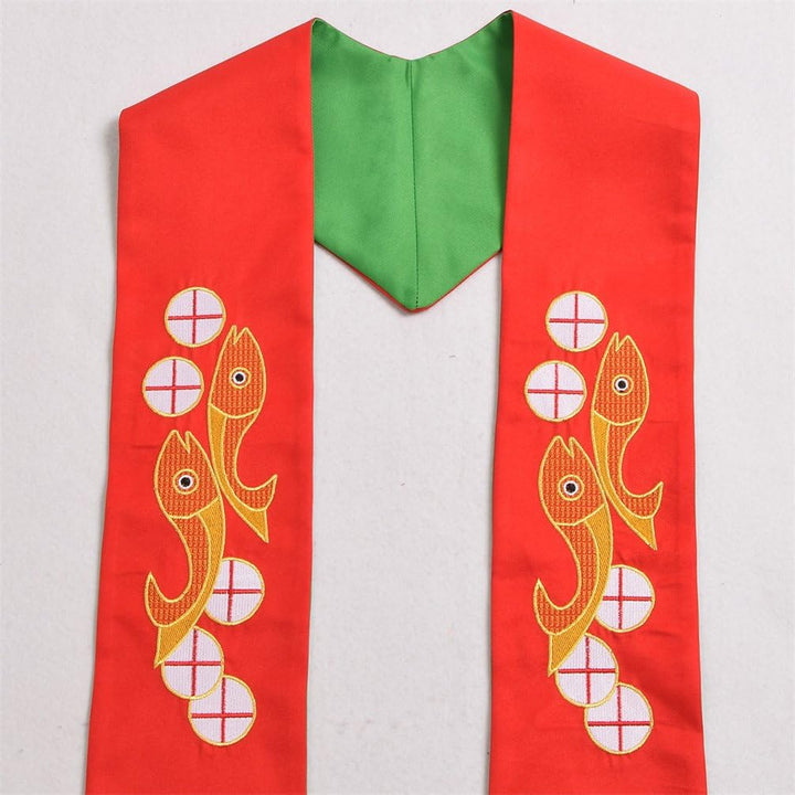 BLESSUME Kirche Stola Priester Masse Umkehrbare Gestickte Stola Weiss & Lila (Muster 1)