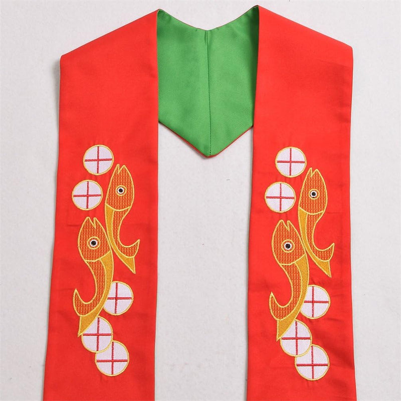 BLESSUME Kirche Stola Priester Masse Umkehrbare Gestickte Stola Weiss & Lila (Muster 1)