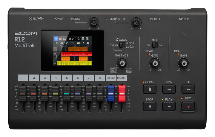 Zoom R12 Multi-Track-Recorder, tragbar, mit Touchscreen, Onboard-Bearbeitung, 8 Titel, 2 Kombi-Eingä