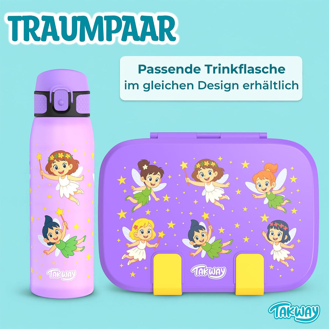 Brotdose Kinder mit Fächern - Bento Box Lunchbox BPA Frei - robust &amp; leicht zu öffnen (Fee), Fee
