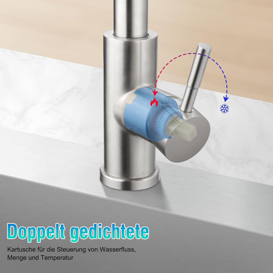 Wasserhahn Küchen, Hochdruck Küchenarmatur mit Brausekopf, 2 Wasserauslauf Modi, Küchenarmatur Auszi