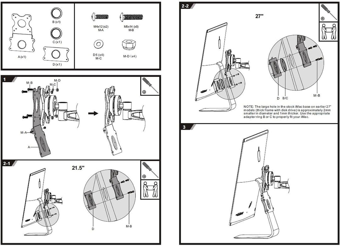 iMac VESA-Adapterplattenhalterung, 100 mm/75 mm, umwandelbar für iMac (Modelle vor 2021), 3 mm dick,