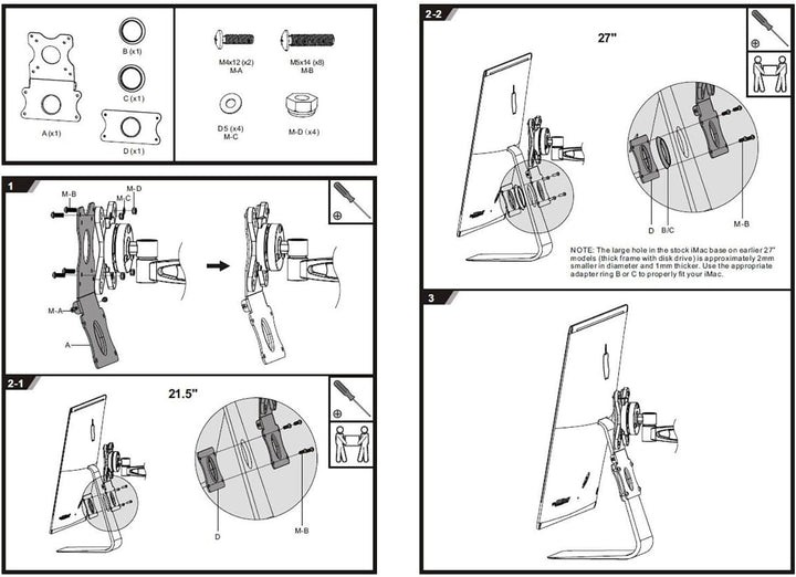 iMac VESA-Adapterplattenhalterung, 100 mm/75 mm, umwandelbar für iMac (Modelle vor 2021), 3 mm dick,