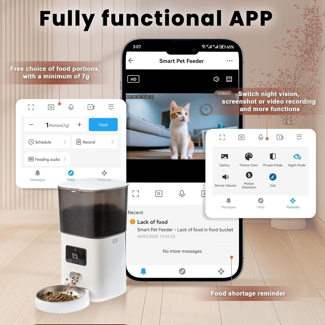 Futterautomat Katze 6L | WiFi Katzenfutter Automat APP-Steuerung mit Nachtlicht | Programmierbarer K