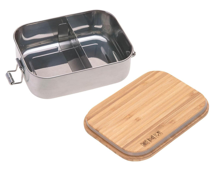 LÄSSIG Kinder Brotdose Edelstahl und Bambus Frühstücksbox nachhaltig Kindergarten Schule/Lunchbox Ad