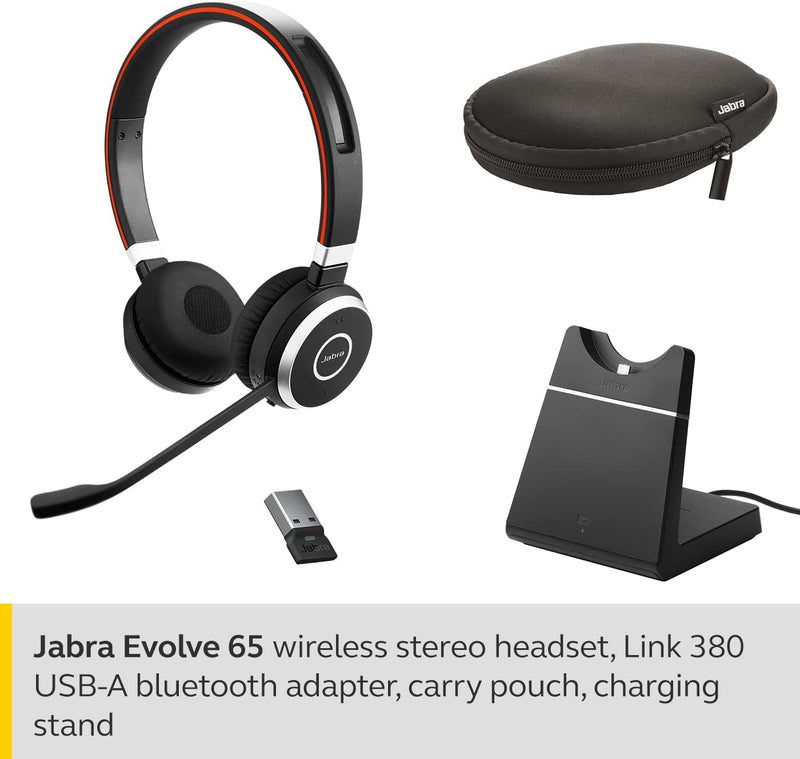 Jabra Evolve 65 Wireless Stereo On-Ear Headset – Unified Communications Optimised Headphones with Lo