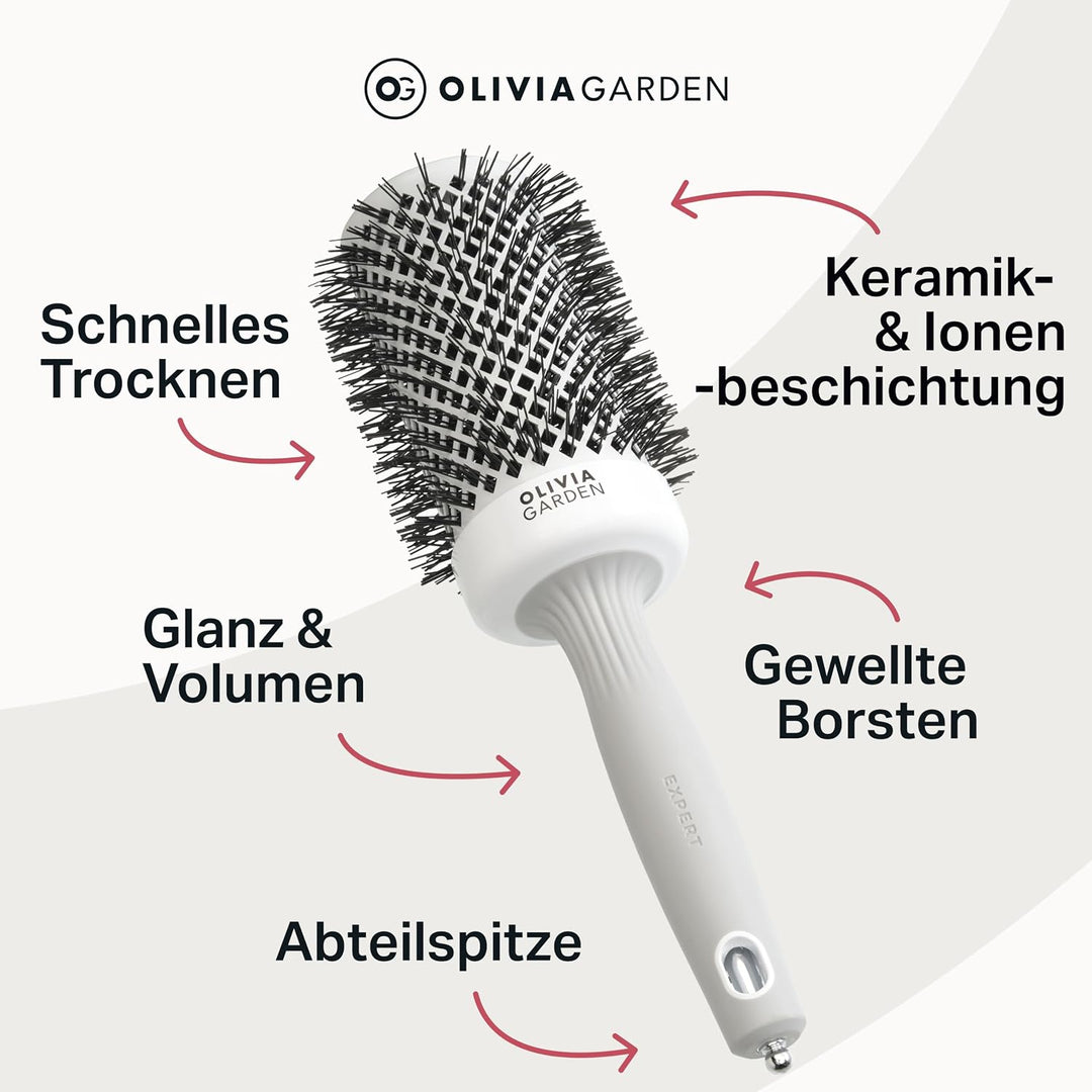 Olivia Garden - Expert Blowout Shine Haarbürste, Weiss und Grau, 55, 55
