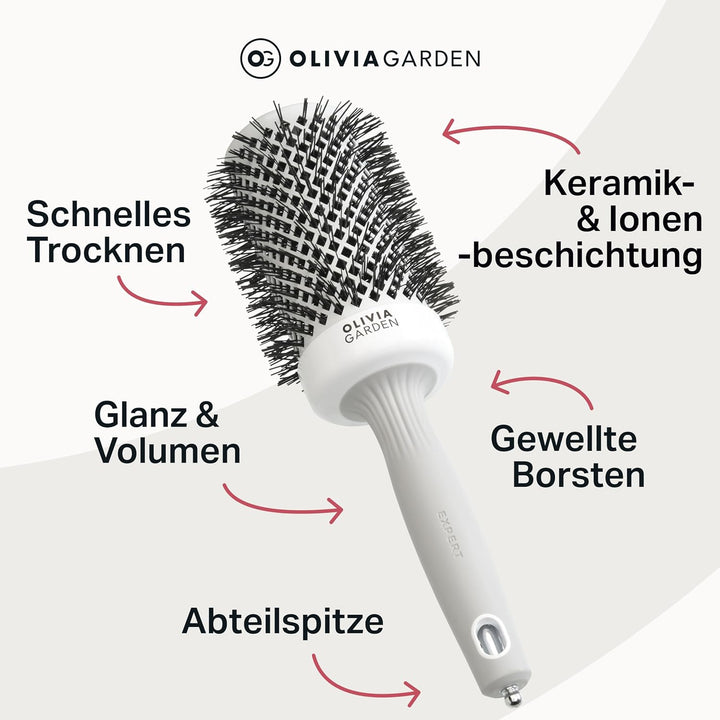 Olivia Garden - Expert Blowout Shine Haarbürste, Weiss und Grau, 55, 55