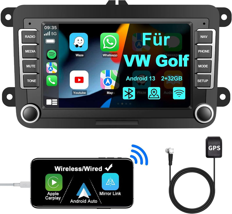 Jimtour Bluetooth Autoradio Mit Bildschirm für Golf 5 6 VW Polo T5 Passat Touran Seat Mit Navi WLAN,