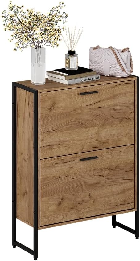 Vicco Schuhkipper Folda, Goldkraft Eiche/Schwarz, 63 x 83 cm mit 2 Kippfächern 2 Fächern, 2 Fäc