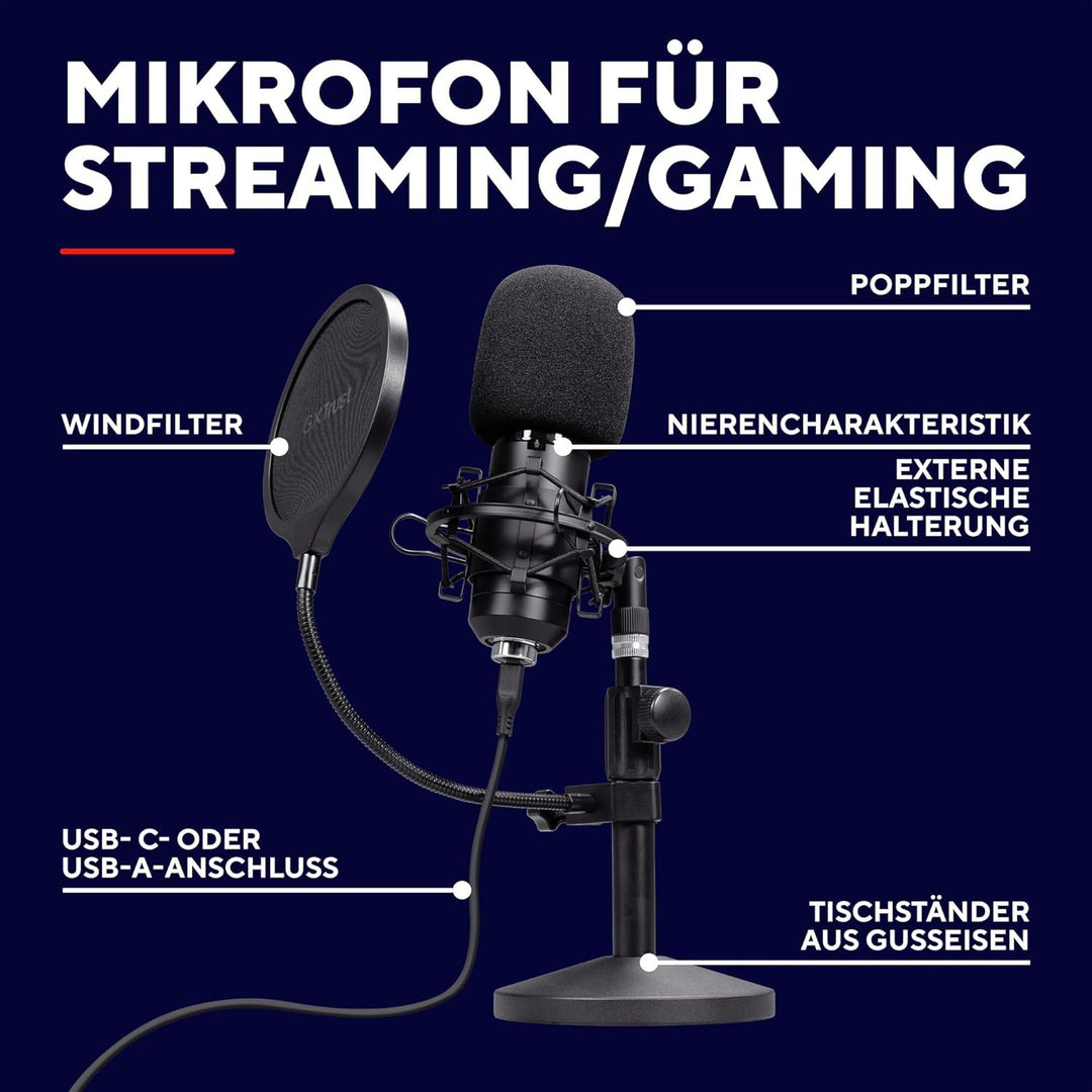 269 Emita II Mikrofon mit Verstellbarer Mic Ständer, Windfilter und Popfilter, USB Mikrofon mit Nier