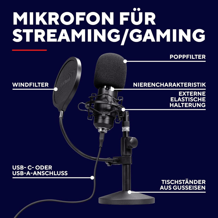 269 Emita II Mikrofon mit Verstellbarer Mic Ständer, Windfilter und Popfilter, USB Mikrofon mit Nier
