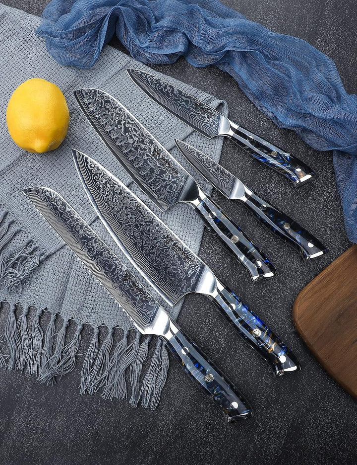Damast Küchenmesser Set, Chef Damastmesser Kochmesser Set- Küchenmesser Set von 5-Stück, Ultra-Sharp