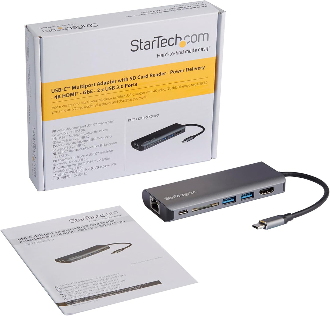 StarTech.com USB-C Multiport Adapter - 2x USB 3.0 / HDMI / SD / Gigabit Ethernet - mit Stromversorgu