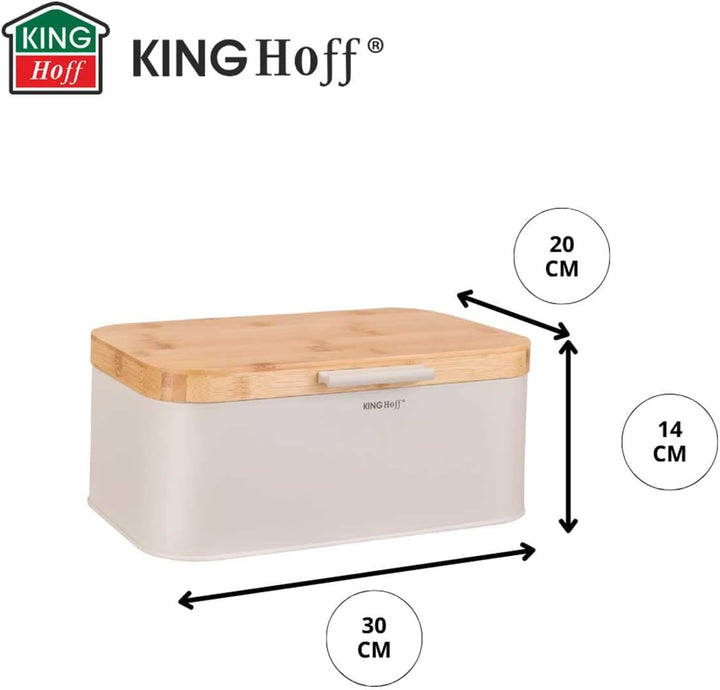 KING HOFF Stahl Brotbox Brotkasten mit Bambusdeckel (Beige), Beige