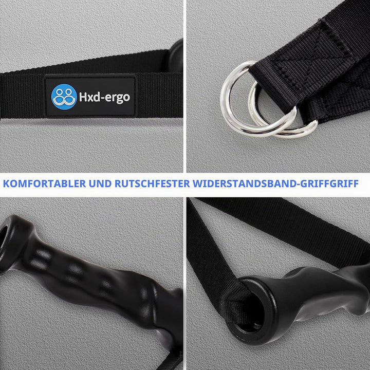 HXD-ERGO 2 Stück Einhandgriff für Widerstandsbänder, Fitnessband Griffe mit Metall D-Ring, Ergonomis