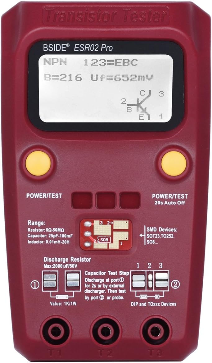 BSIDE ESR02 Pro Transistor-Prüfgerät, SMD-Komponenten-Tester, Mega328, NPN/PNP, Diode, Widerstand, I