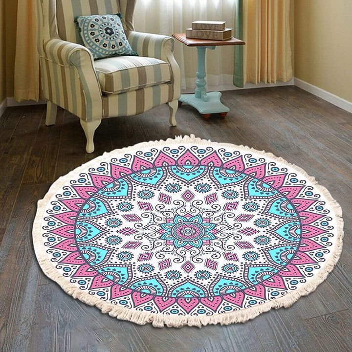 Vintage Boho Baumwolle Teppiche Mandala Muster Waschbar Handgewebte Böhmische Runder Teppich mit Qua