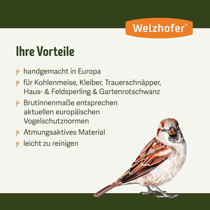 Welzhofer Holzbeton Nistkasten Rocky, langlebiges und spechtsicheres Vogelhaus mit 34mm Einflugloch,