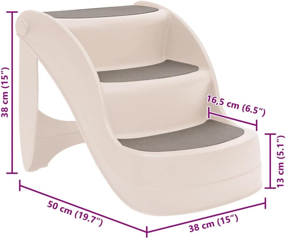 vidaXL Hundetreppe mit 3 Stufen Klappbar Creme 50x38x38 cm Kunststoff, Creme