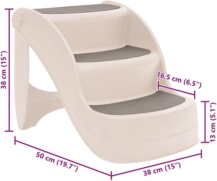 vidaXL Hundetreppe mit 3 Stufen Klappbar Creme 50x38x38 cm Kunststoff, Creme