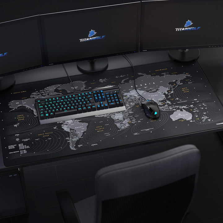 Titanwolf - Übergrösse Mauspad 1200x600mm Weltkarte XXXL Mousepad gross mit Motiv Tischunterlage Lar